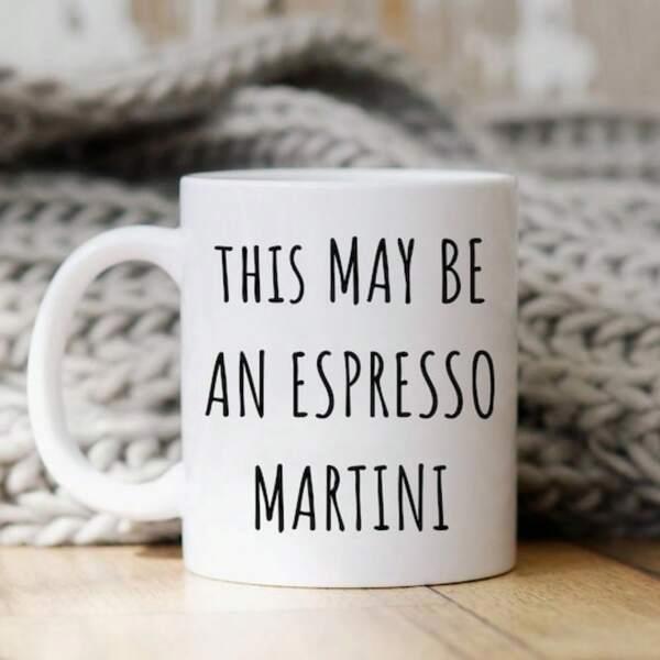 Tailorly White Ceramic 11 oz Mug - This May Be An Espresso Martini Minimalist White Ceramic Kitchenware Vessel Resting On A Warm Wooden Surface Mug