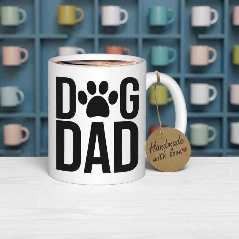 Tailorly White Ceramic 11 oz Mug - Dog Dad Bold Black Minimalist Typography Combined With Stylized Animal Paw Print Mug
