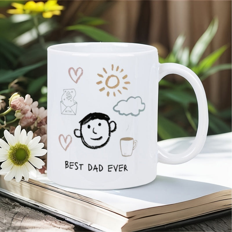 Tailorly White Ceramic 11 oz Mug - Best Dad Ever Hand Drawn Artistic Sketches Featuring Sun Clouds And Sweet Hearts Father