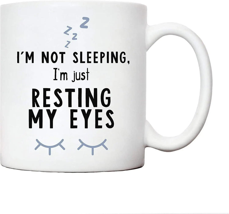Tailorly White Ceramic 11 oz Mug - I M Not Sleeping I M Just Resting My Eyes Minimalist Sleep Symbols And Delicate Eyelashes On Smooth Ceramic Mug
