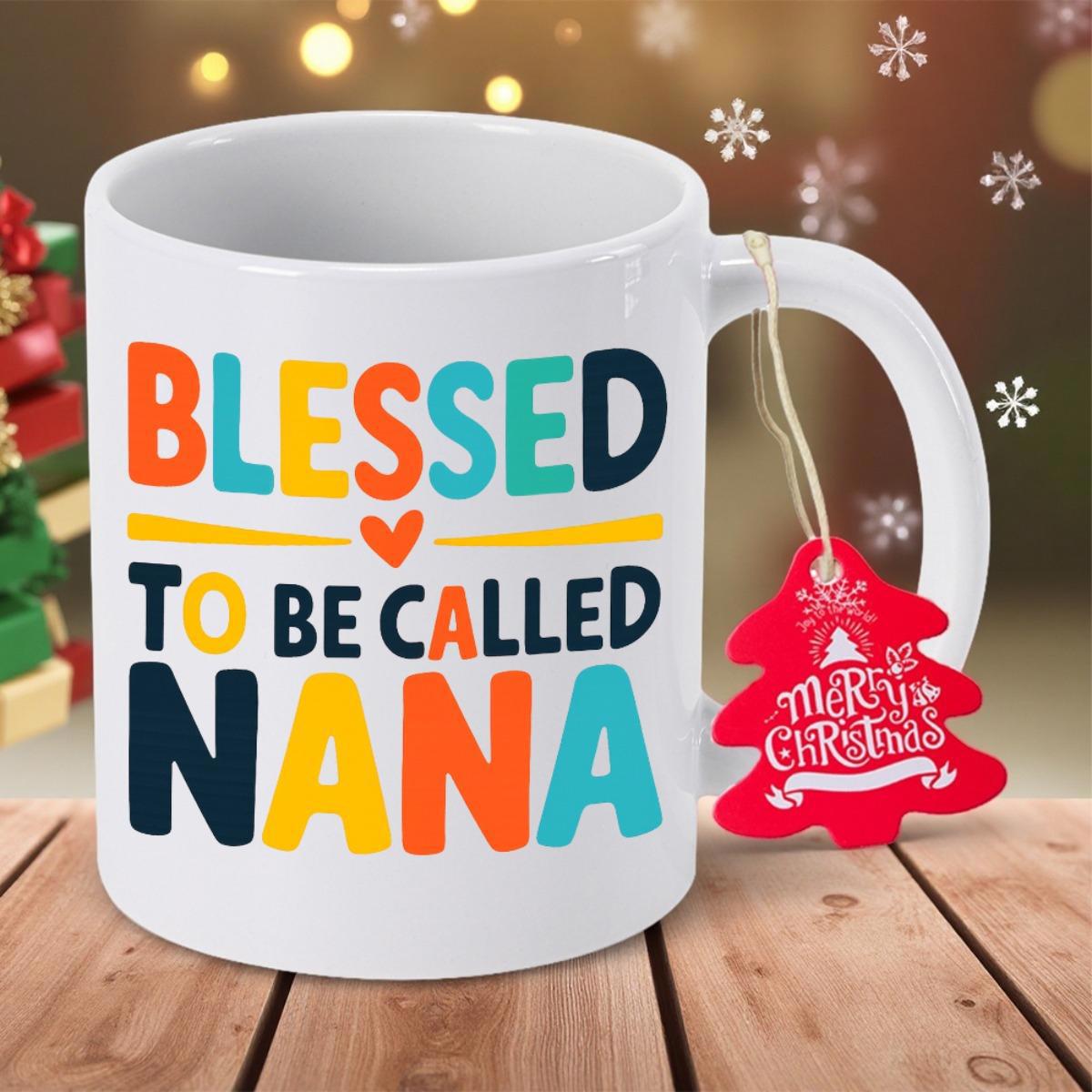 Tailorly White Ceramic 11 oz Mug - Blessed To Be Called Nana Colorful Bold Letters With A Small Heart Centered On Clean Surface Mug
