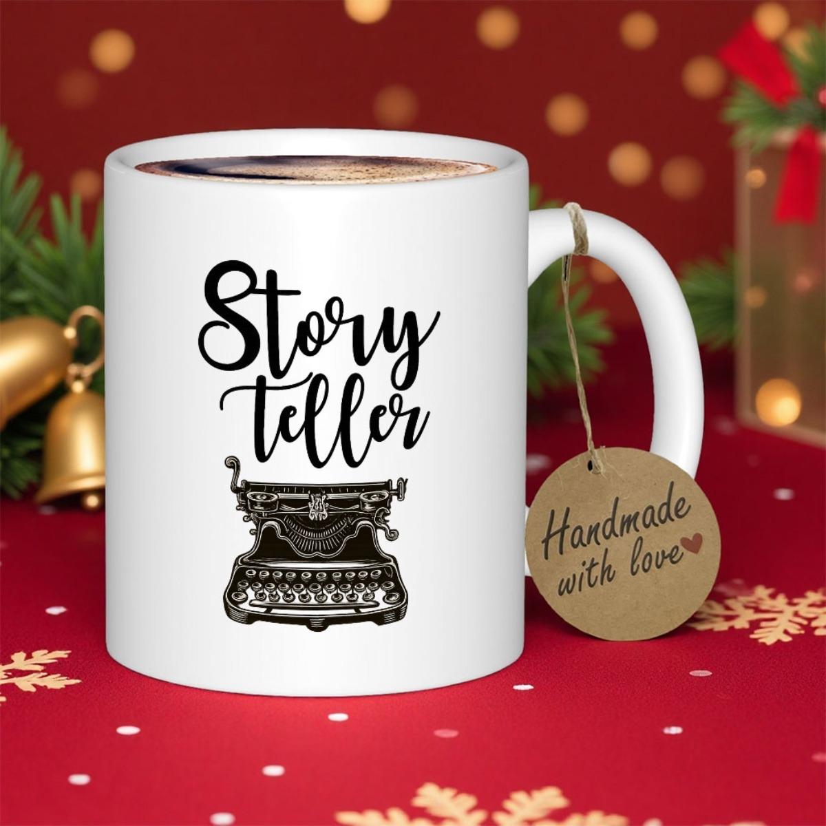 Tailorly White Ceramic 11 oz Mug - Storyteller Classic Antique Machine With Intricate Keys And Retro Aesthetic Typewriter