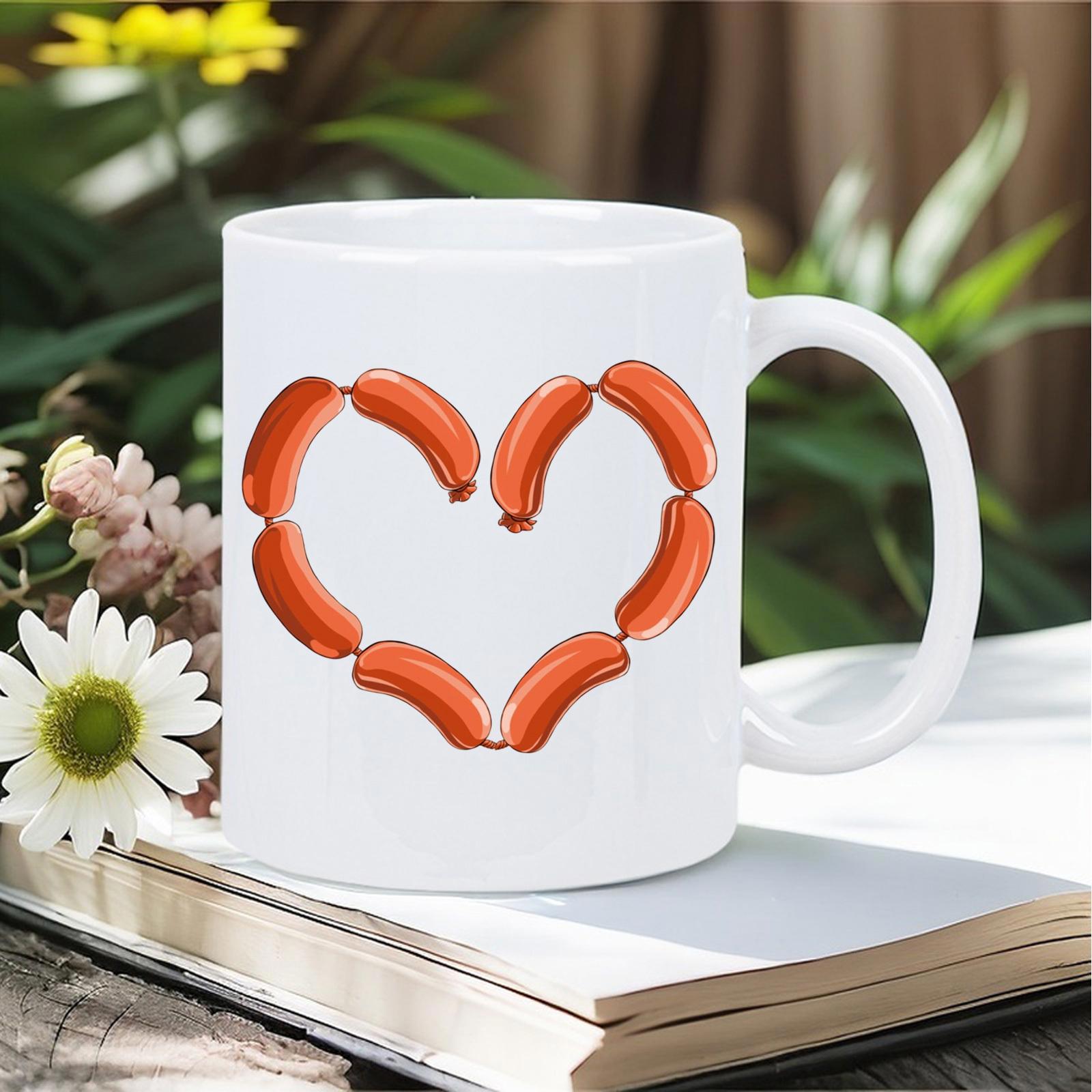 Tailorly White Ceramic 11 oz Mug - Grilled Savory Red Sausages Formed Into A Beautiful Heart Shape Sausage