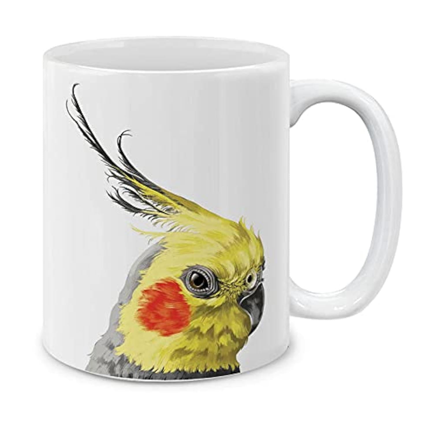 Tailorly White Ceramic 11 oz Mug - Vibrant Artistic Watercolor Portrait Featuring Golden Crest And Bright Red Cheeks Cockatiel