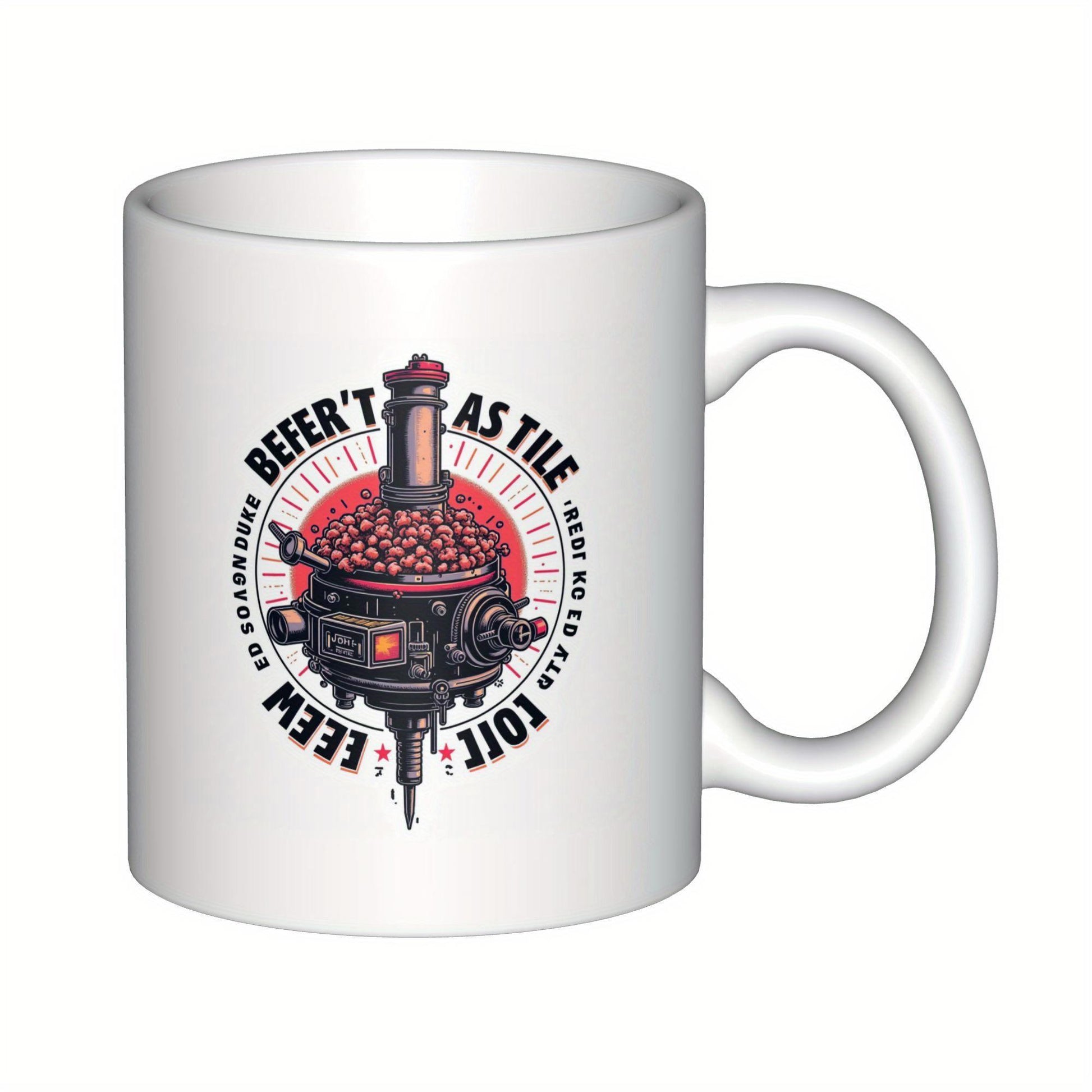 Tailorly White Ceramic 11 oz Mug - Defer't As Tile Eew Loie Intricate Steampunk Mechanical Engine With Industrial Components And Red Circular Machine
