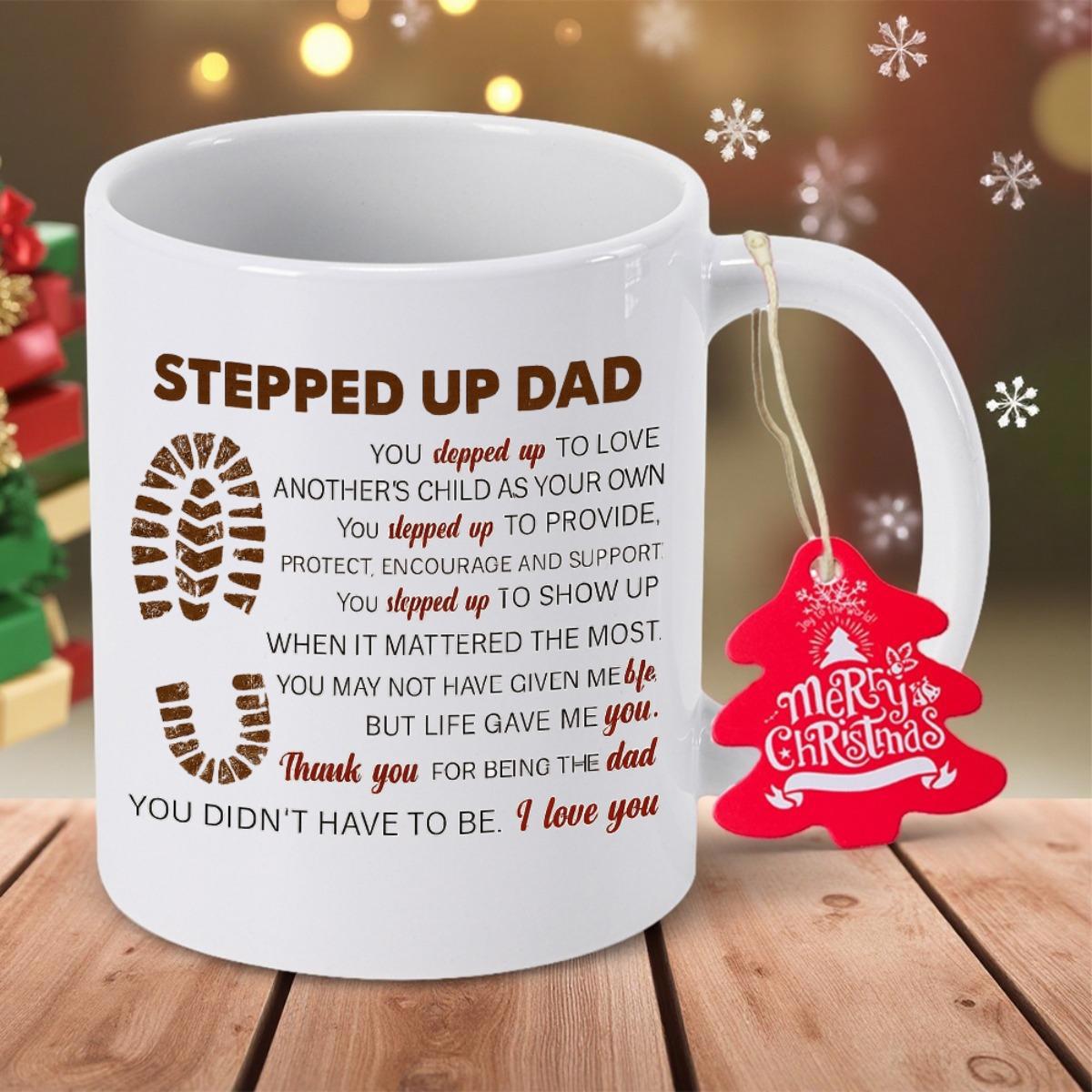 Tailorly White Ceramic 11 oz Mug - Stepped Up Dad I Love You Distressed Brown Boot Print Imprint On Smooth Ceramic Material Mug