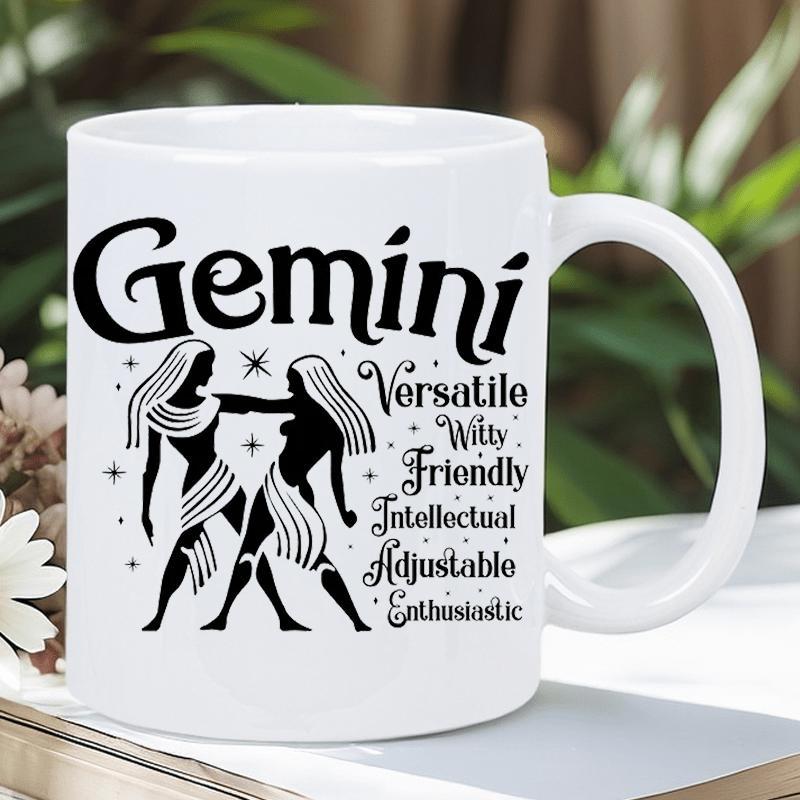 Tailorly White Ceramic 11 oz Mug - Gemini Versatile Witty Friendly Intellectual Adjustable Enthusiastic Elegant Black Silhouette Twins Surrounded By Sparkling