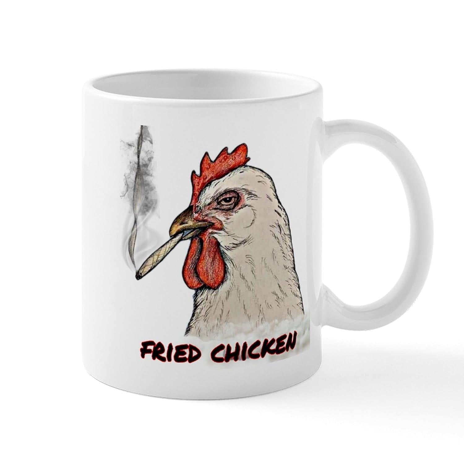 Tailorly White Ceramic 11 oz Mug - Fried Chicken Funny Smoking Poultry Head With Rising Wisps Of Smoke Rooster