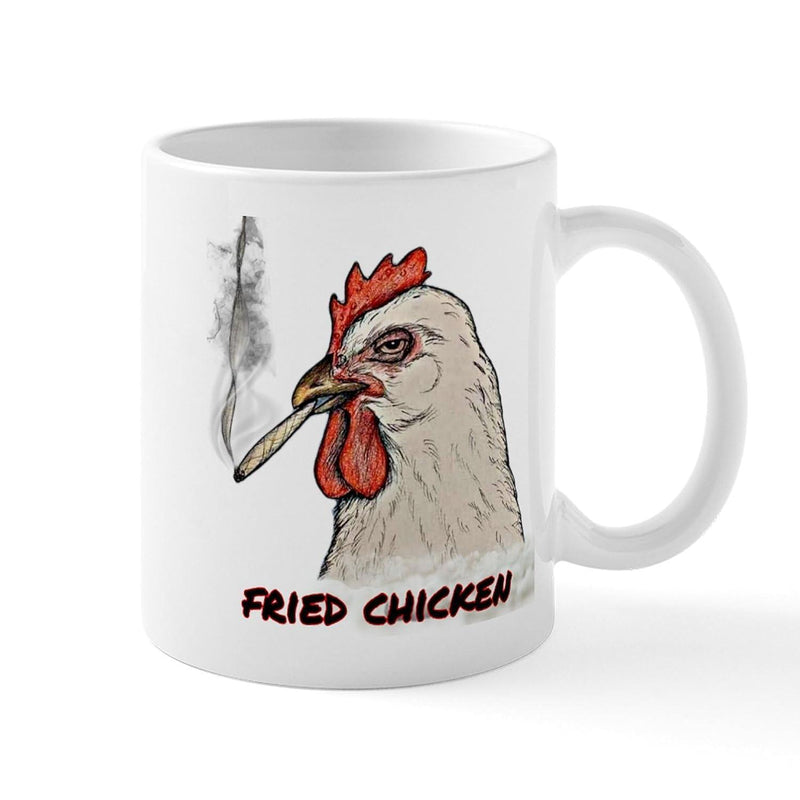Tailorly White Ceramic 11 oz Mug - Fried Chicken Funny Smoking Poultry Head With Rising Wisps Of Smoke Rooster
