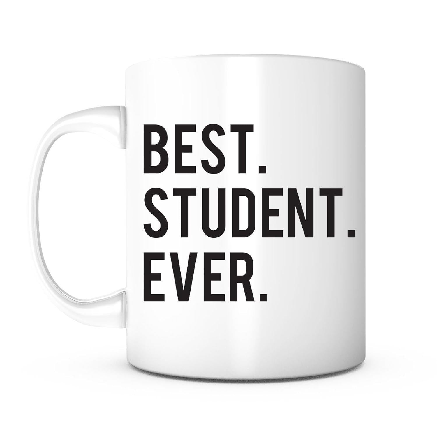 Tailorly White Ceramic 11 oz Mug - Best Student Ever Minimalist Ceramic White Cup Featuring Bold Black Capitalized Typographic Lettering Mug