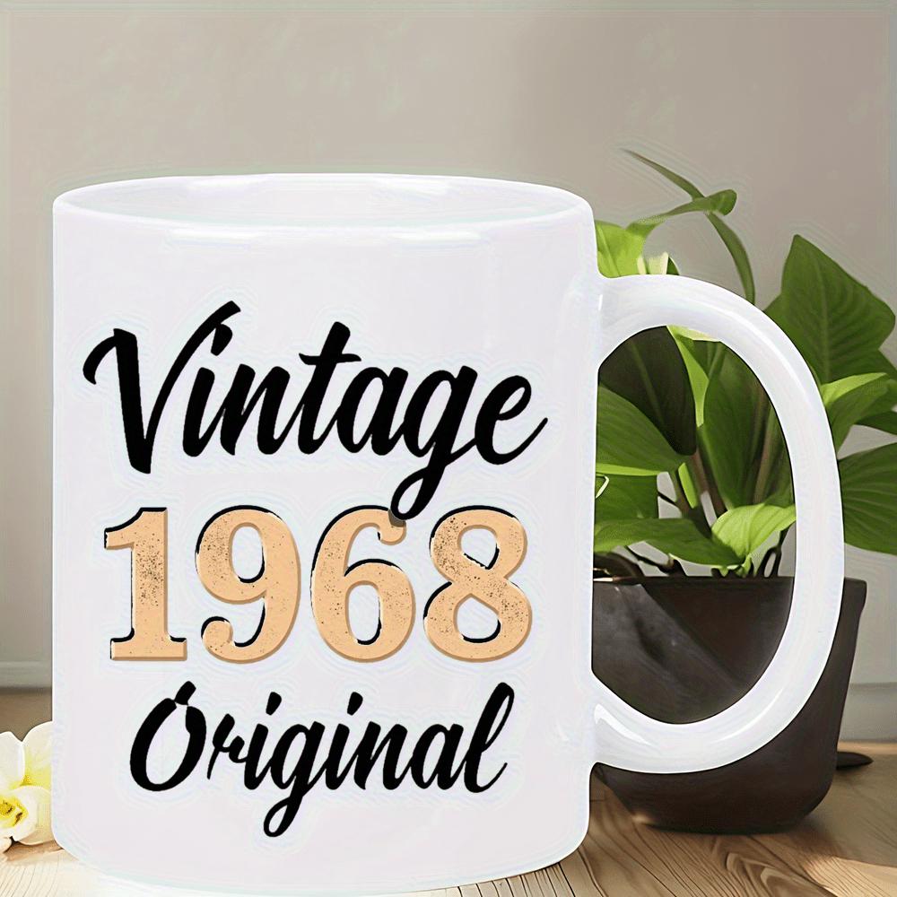 Tailorly White Ceramic 11 oz Mug - Vintage 1968 Original Classic Black Script With Bold Golden Textured Numerical Digits Commemorative Mug