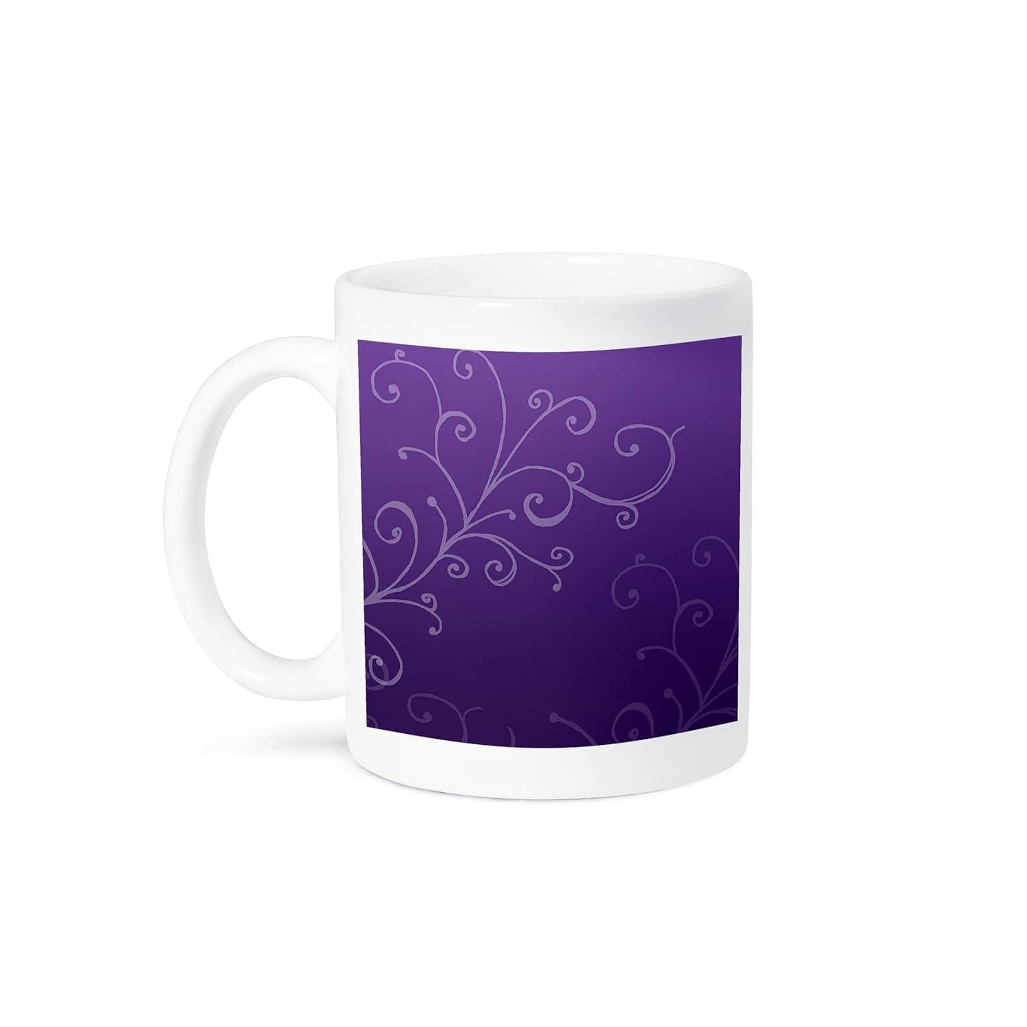 Tailorly White Ceramic 11 oz Mug - Elegant Curved Swirls Flourishing Across A Deep Radiant Purple Gradient Vines
