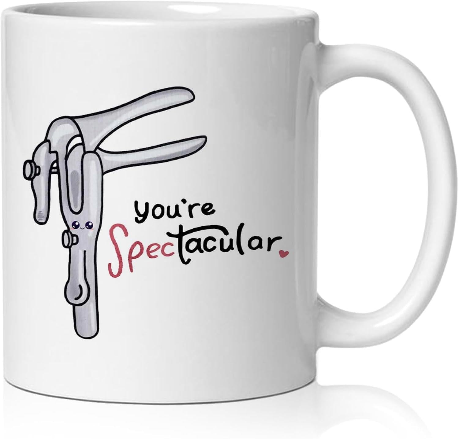 Tailorly White Ceramic 11 oz Mug - Youre Spectacular Minimalist Medical Tool Illustration With Artistic Hand Lettered Script Pun Speculum