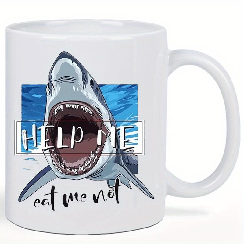 Tailorly White Ceramic 11 oz Mug - Help Me Eat Me Not Fierce Great White Leaping From Deep Blue Ocean Water Shark