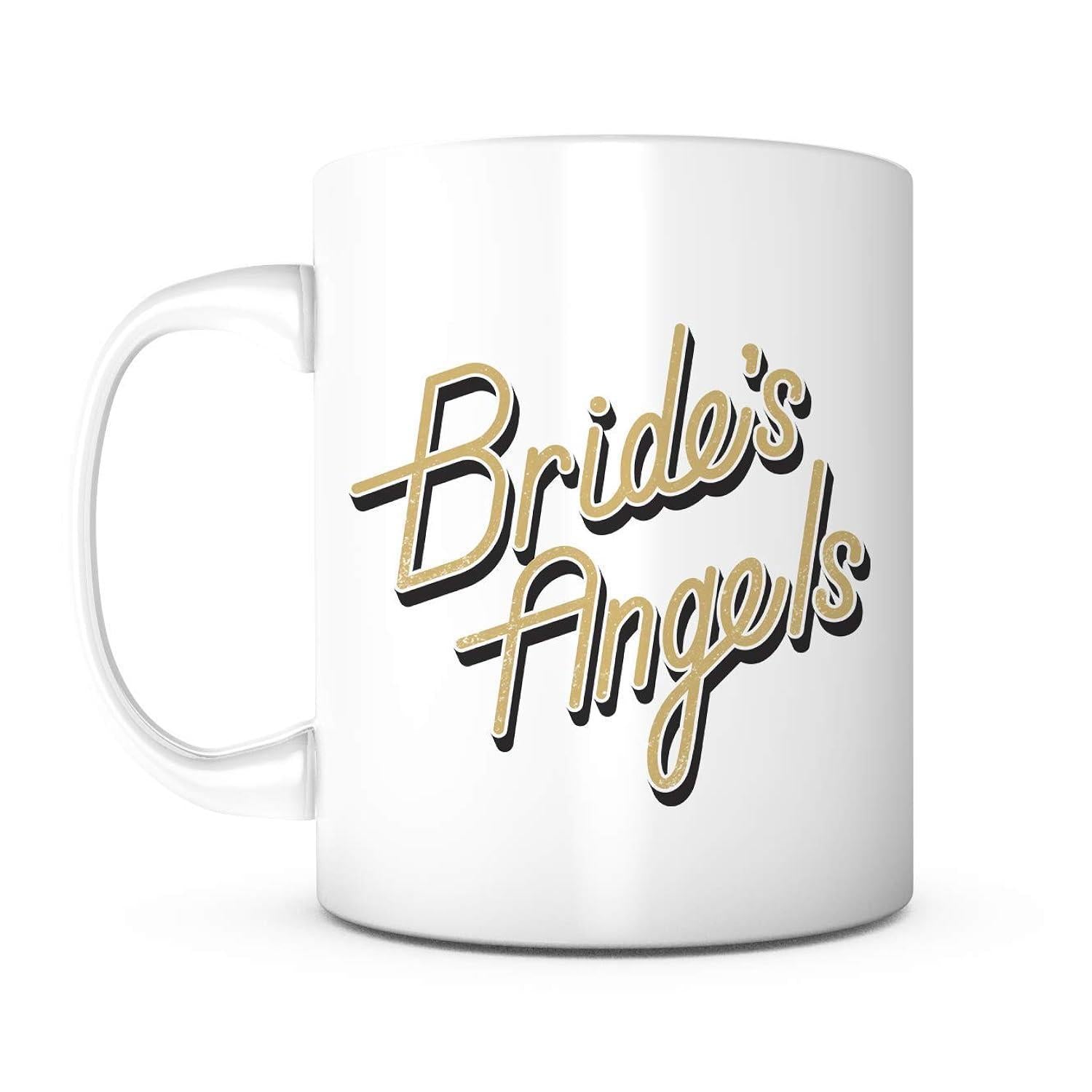 Tailorly White Ceramic 11 oz Mug - Brides Angels Retro Stylized Script Floating With Elegant Shadows In Minimalist Style Typography