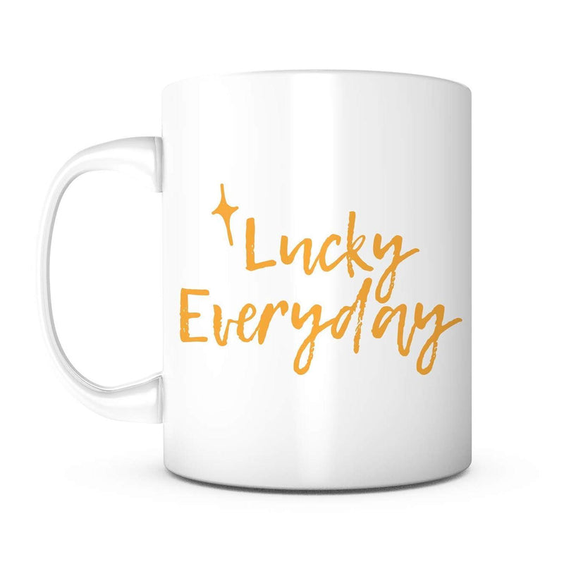 Tailorly White Ceramic 11 oz Mug - Lucky Everyday Shining Yellow Glimmer Among Artistic Elegant Handwritten Script Typography Star