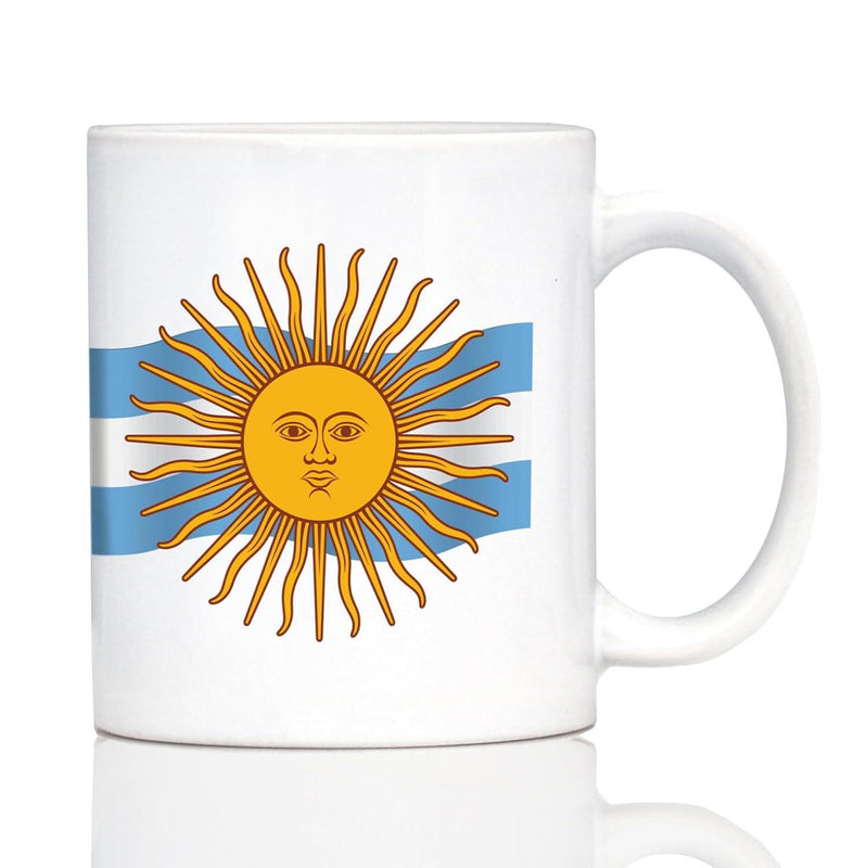 Tailorly White Ceramic 11 oz Mug - Vibrant Yellow Sun Of May Radiant With Wavy Flag Stripes Mug