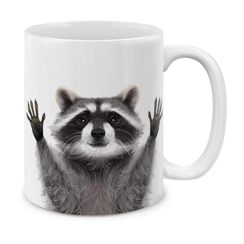 Tailorly White Ceramic 11 oz Mug - Adorable Furry Creature With Paws Raised In Surrender Gesturing Raccoon