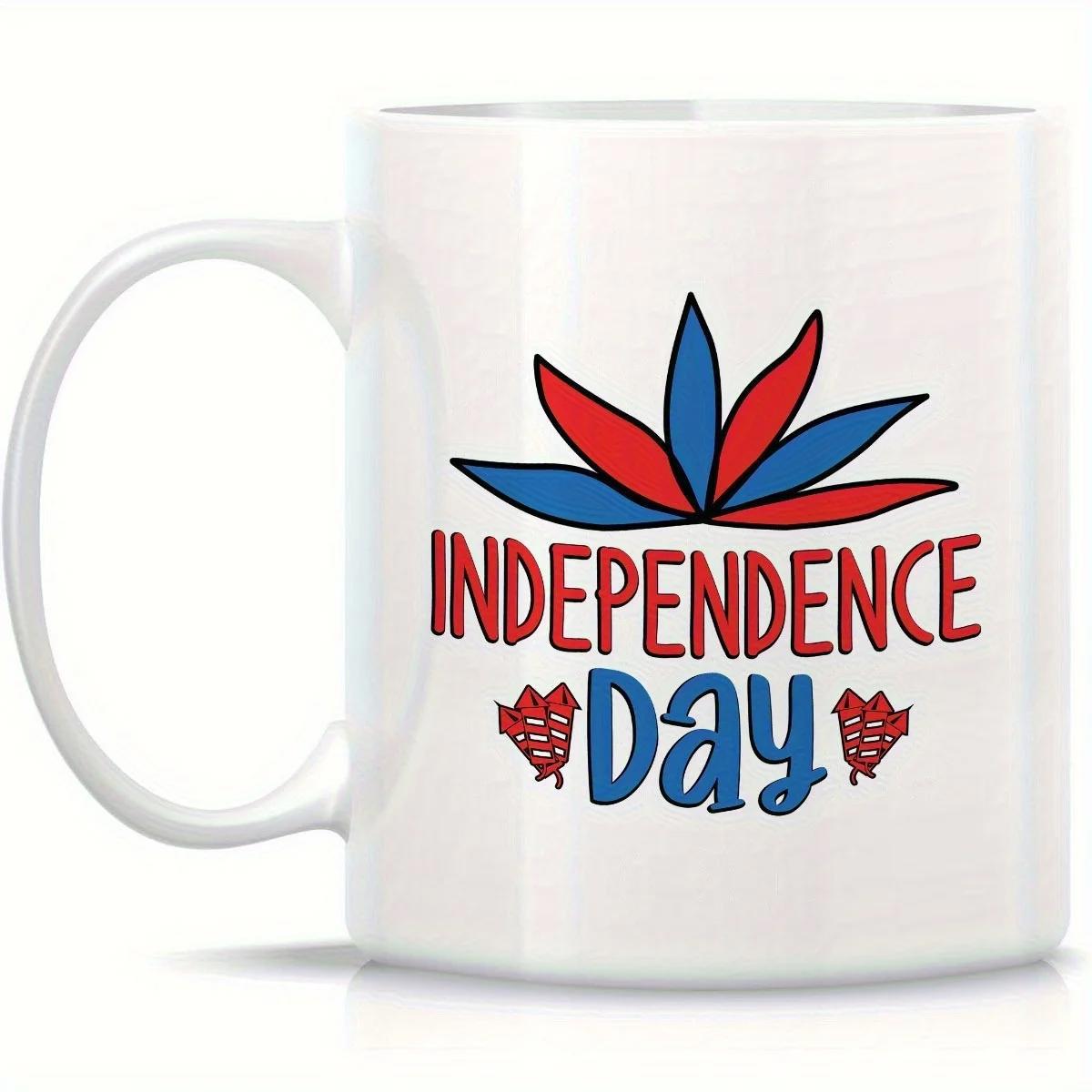 Tailorly White Ceramic 11 oz Mug - Independence Day Abstract Stylized Petals Radiant With American Flag Colors And Little Sparkles Pattern