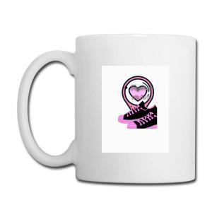 Tailorly White Ceramic 11 oz Mug - Pink Heart Floating Above Stylish Black And Pink Sporty Canvas High Top Sneaker