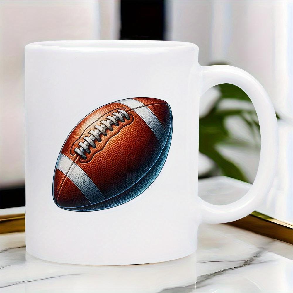 Tailorly White Ceramic 11 oz Mug - Realistic Brown Textured Surface With White Stripes And Silver Laces Football