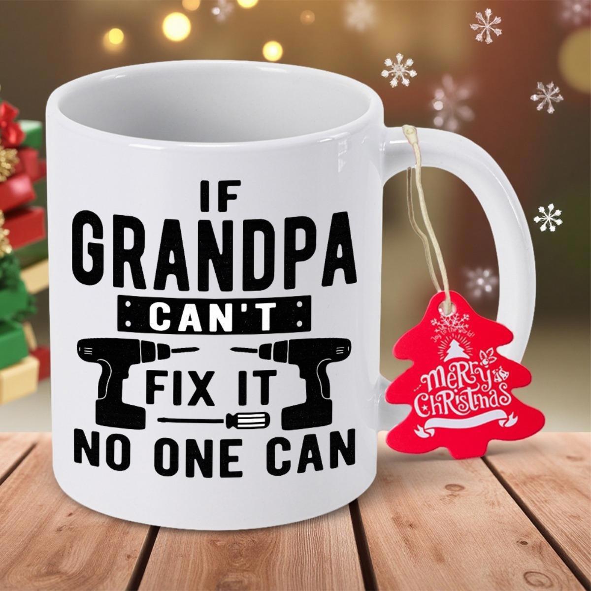 Tailorly White Ceramic 11 oz Mug - If Grandpa Cant Fix It No One Can Bold Symmetrical Workshop Tools Featuring Electric Power Drills And Screwdriver Drill