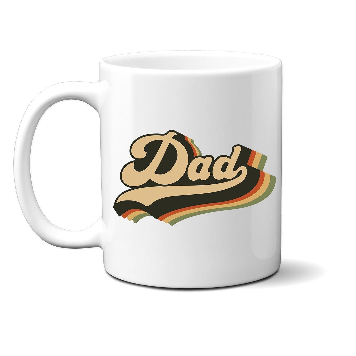 Tailorly White Ceramic 11 oz Mug - Dad Vibrant Vintage Seventy Aesthetic With Colorful Wavy Stripes Retro Design