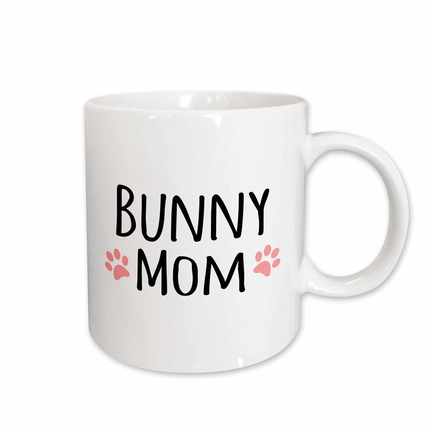 Tailorly White Ceramic 11 oz Mug - Bunny Mom Cute Pink Paws Flanking Minimalist Handwritten Style Black Text Bunny