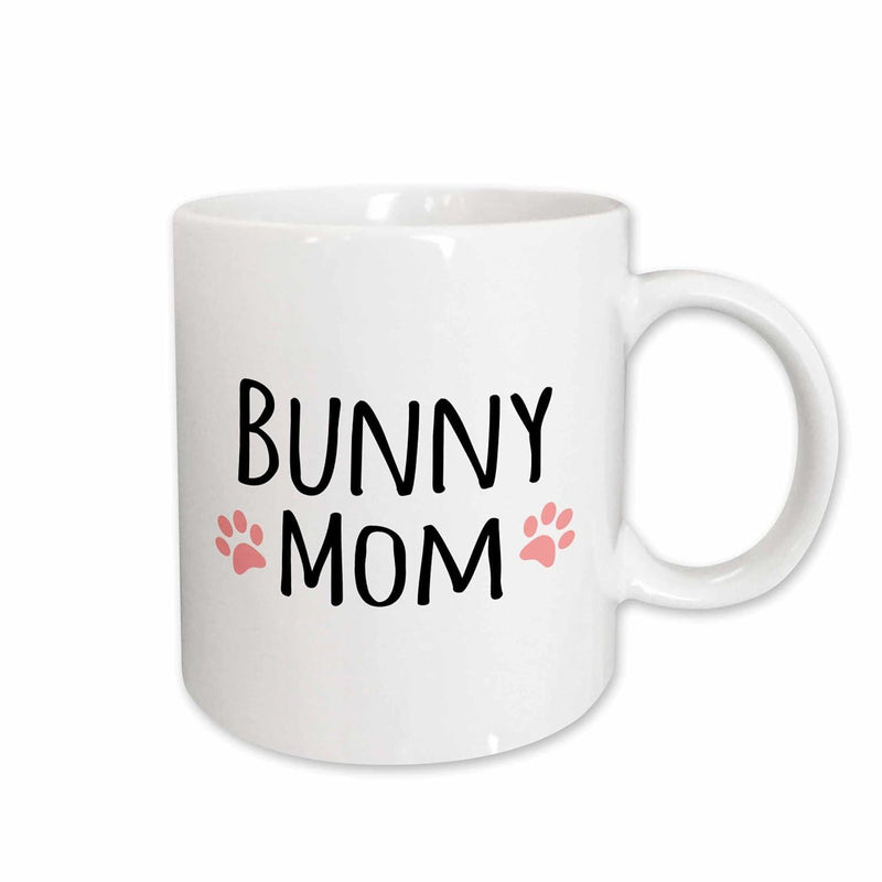 Tailorly White Ceramic 11 oz Mug - Bunny Mom Cute Pink Paws Flanking Minimalist Handwritten Style Black Text Bunny