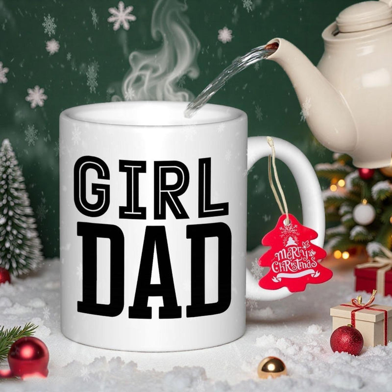 Tailorly White Ceramic 11 oz Mug - Girl Dad Festive Holiday Decor Featuring A Teapot Pouring Into A Mug