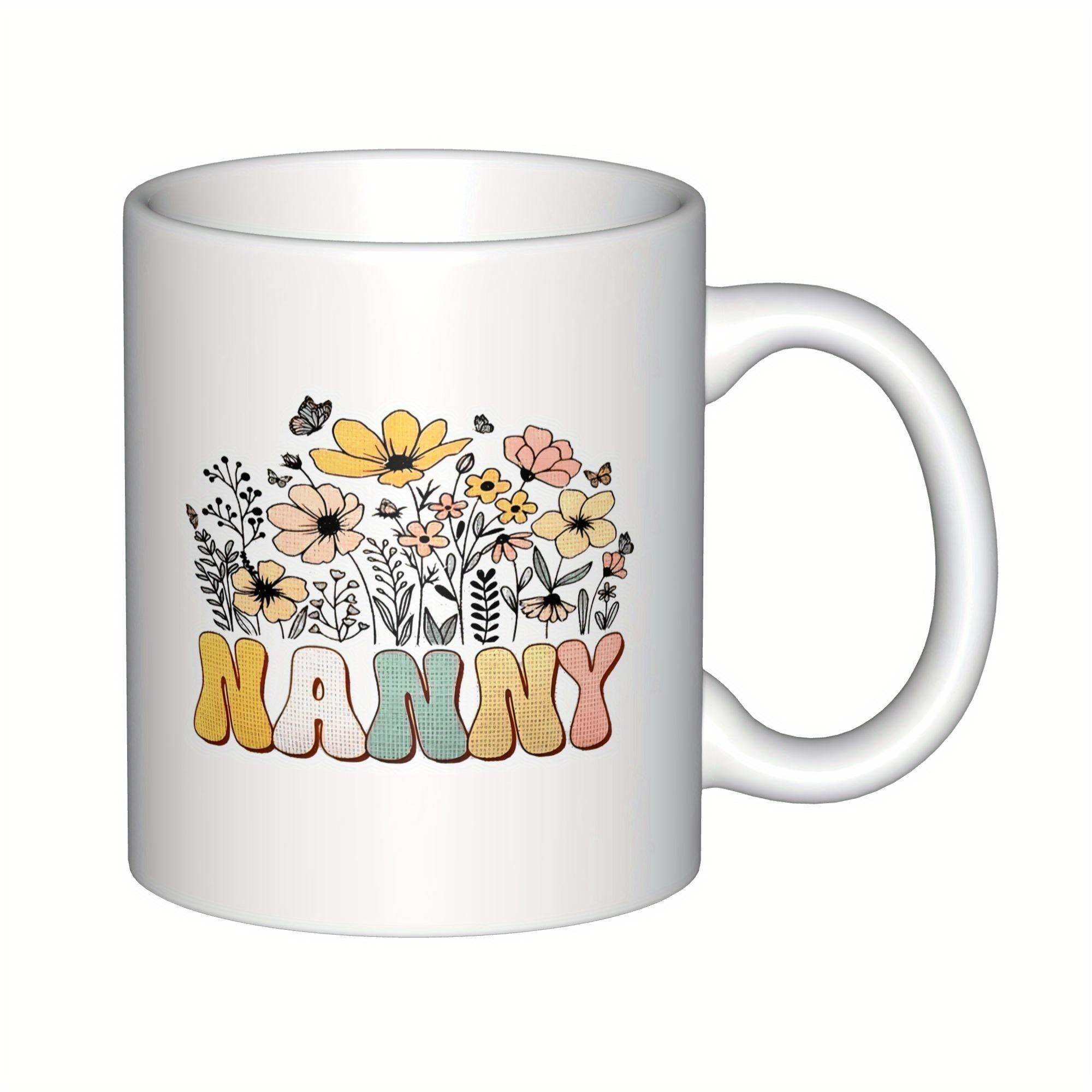 Tailorly White Ceramic 11 oz Mug - Nanny Vibrant Retro Wildflowers Blooming Among Small Butterflies And Detailed Botanical Elements Flower