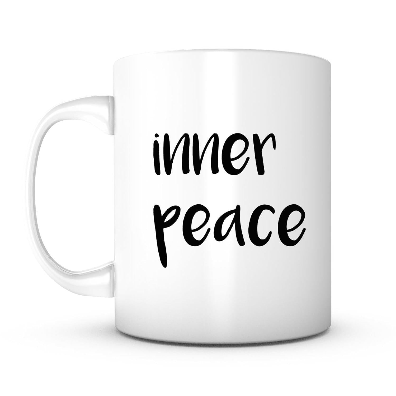 Tailorly White Ceramic 11 oz Mug - Inner Peace Handwritten Elegant Script Font With Minimalist Black Ink Typography
