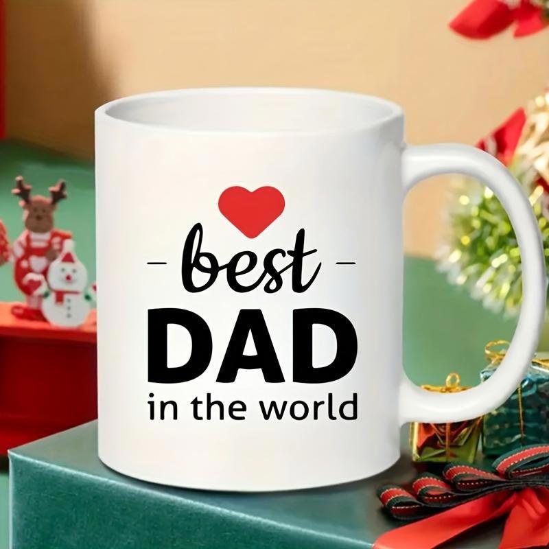 Tailorly White Ceramic 11 oz Mug - Best Dad In The World Vibrant Red Heart Centered Above Bold Typography Mug