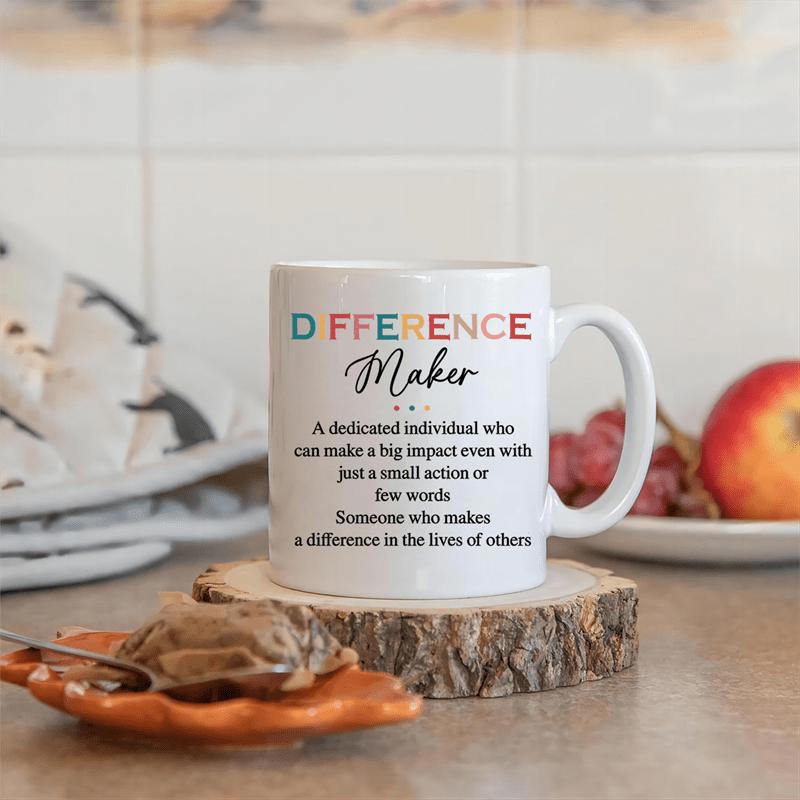 Tailorly White Ceramic 11 oz Mug - Difference Maker Sleek Sitting On Rustic Natural Wood Slice Mug