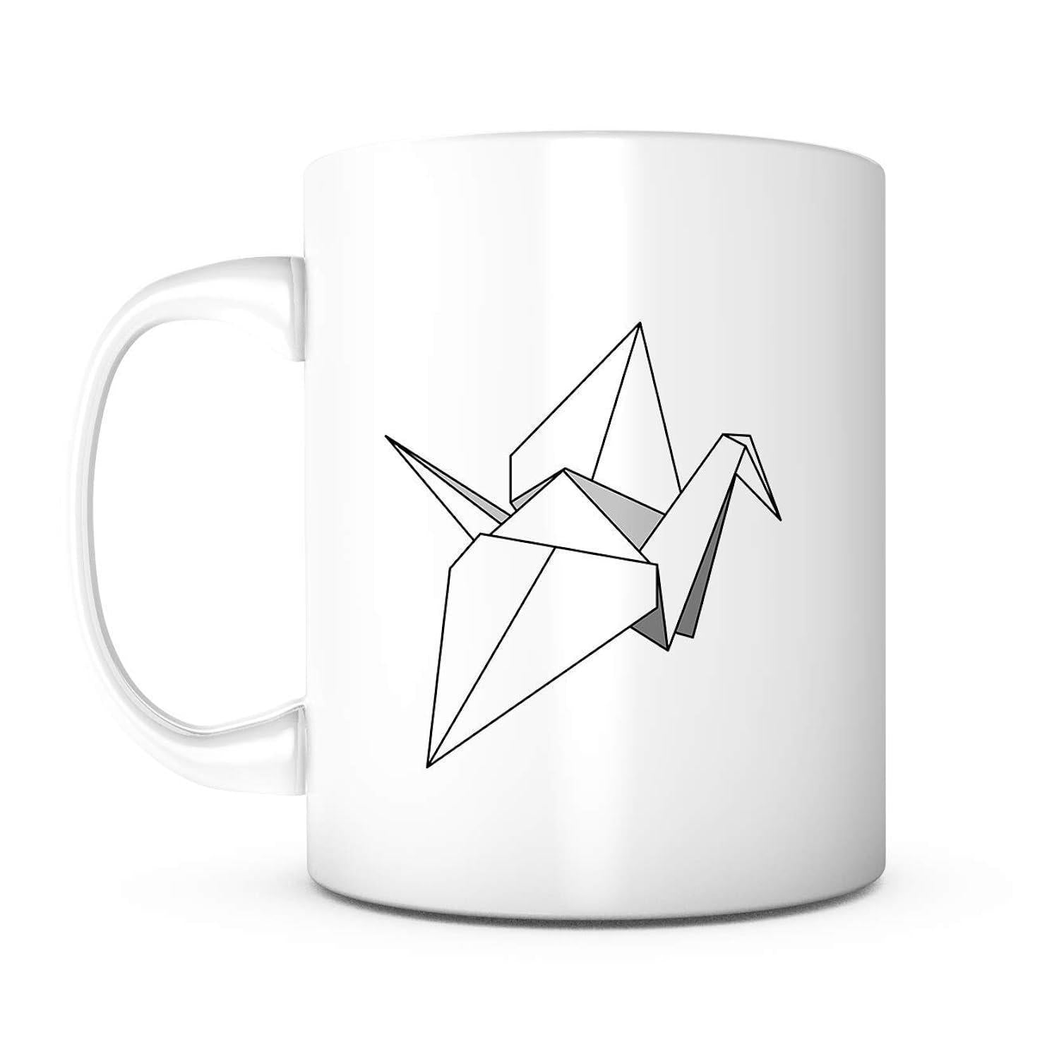 Tailorly White Ceramic 11 oz Mug - Minimalist Geometric Line Art Depicting A Traditional Japanese Folding Paper Crane