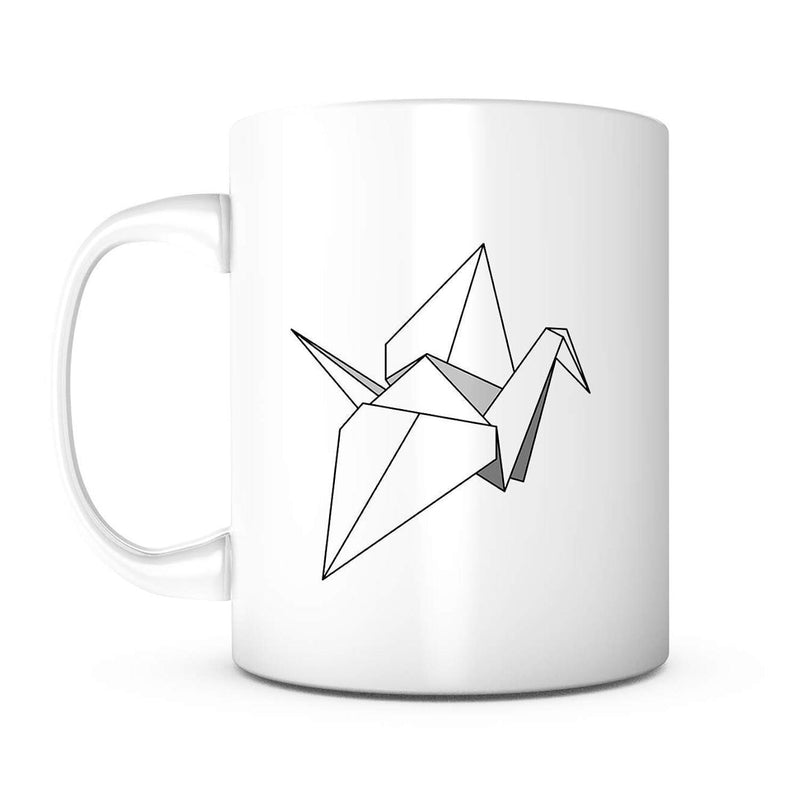 Tailorly White Ceramic 11 oz Mug - Minimalist Geometric Line Art Depicting A Traditional Japanese Folding Paper Crane