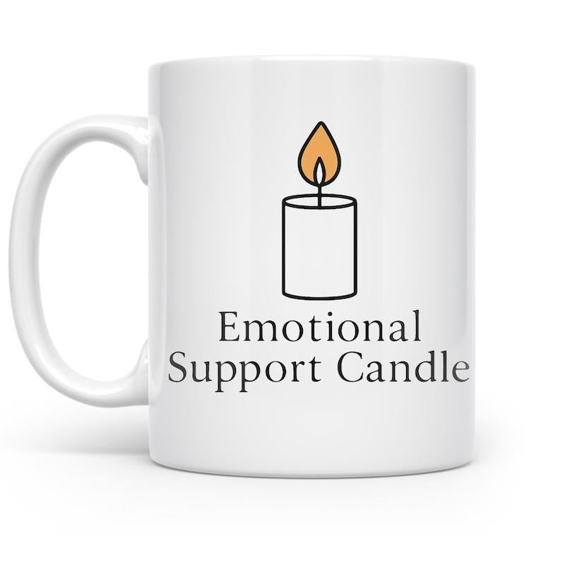 Tailorly White Ceramic 11 oz Mug - Emotional Support Candle Minimalist Line Art Illustration Of A Burning Wax Pillar With Flame Candle
