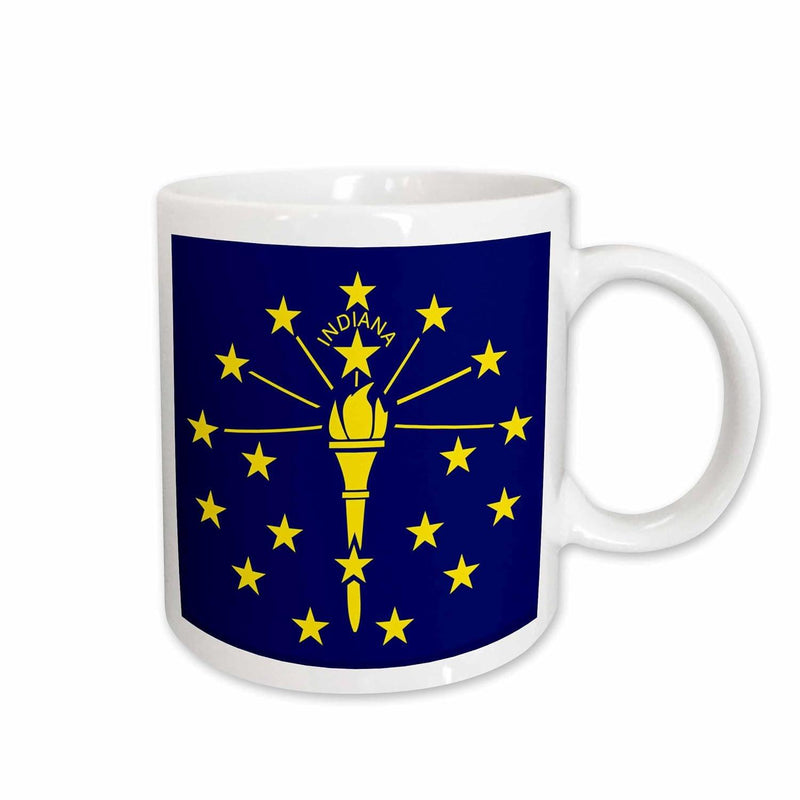 Tailorly White Ceramic 11 oz Mug - Indiana Golden Torch Surrounded By Shining Yellow Stars Against Blue Background Flag