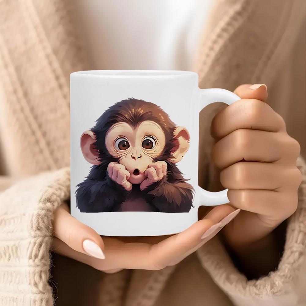 Tailorly White Ceramic 11 oz Mug - Adorable Young Chimpanzee With Large Eyes And A Surprised Facial Expression Chimpanzee