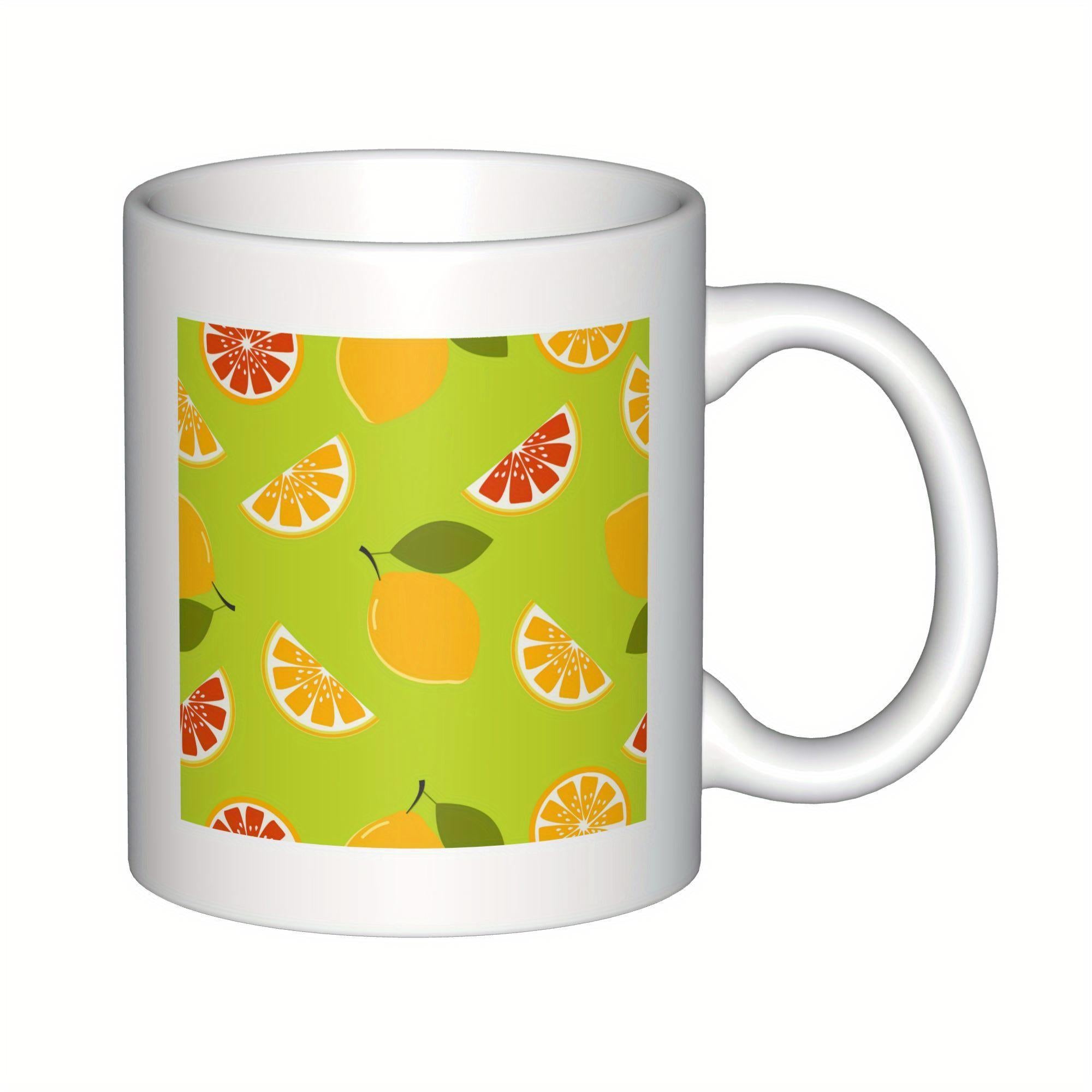 Tailorly White Ceramic 11 oz Mug - Vibrant Slices Of Lemons And Oranges Scattered Across A Bright Green Backdrop Citrus