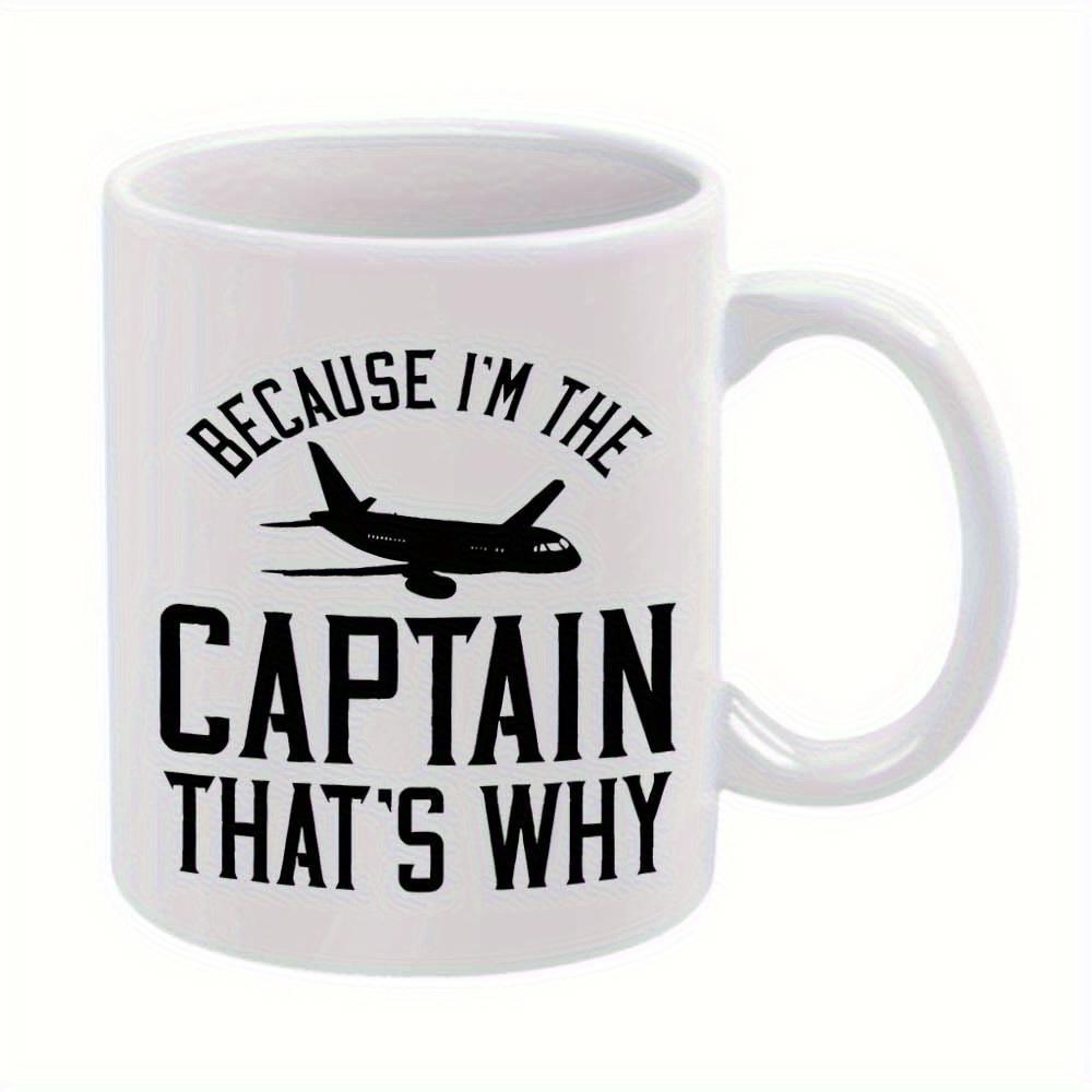 Tailorly White Ceramic 11 oz Mug - Because I'm The Captain That's Why Sleek Minimalist Black Silhouette Flying Through Clear Open Sky Airplane