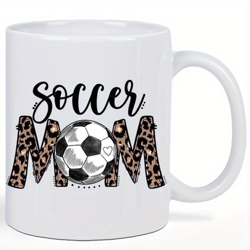 Tailorly White Ceramic 11 oz Mug - Soccer Mom Classic Pattern With Leopard Print Texture And Small Heart On Soccer Ball