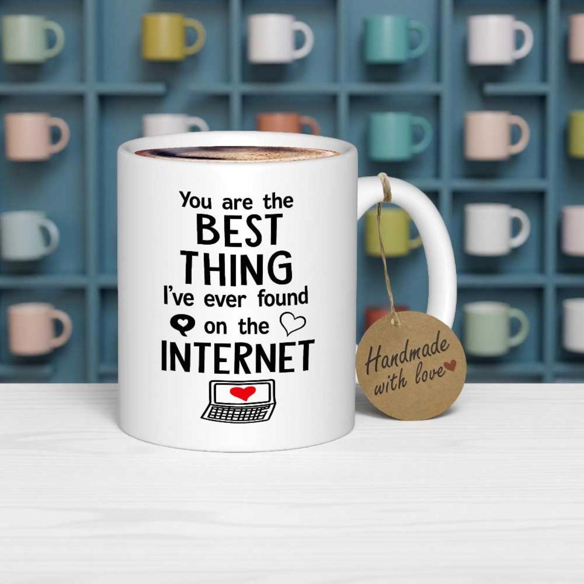 Tailorly White Ceramic 11 oz Mug - You Are The Best Thing Ive Ever Found On The Internet Minimalist Digital Laptop Icon Featuring Small Delicate Hearts And Simple