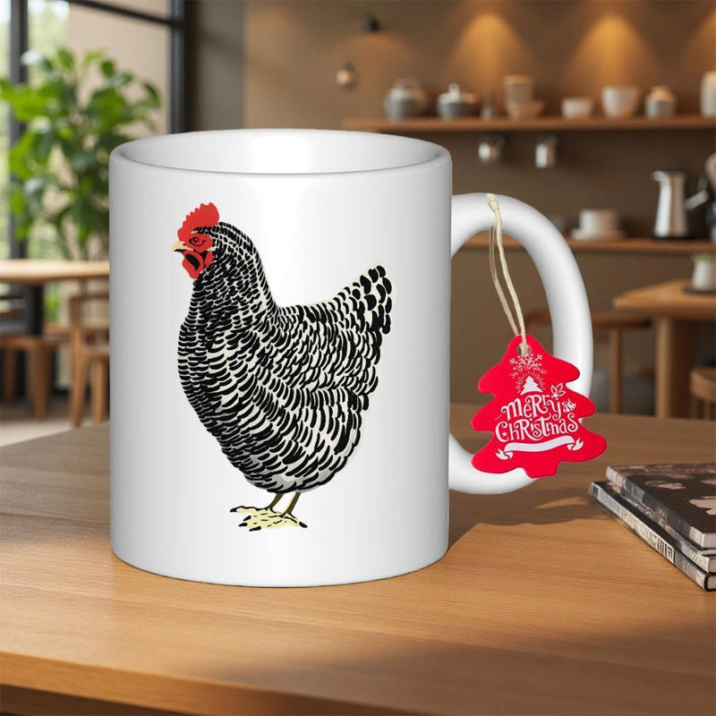 Tailorly White Ceramic 11 oz Mug - Merry Christmas Realistic Black And White Speckled Standing Farmhouse Hen