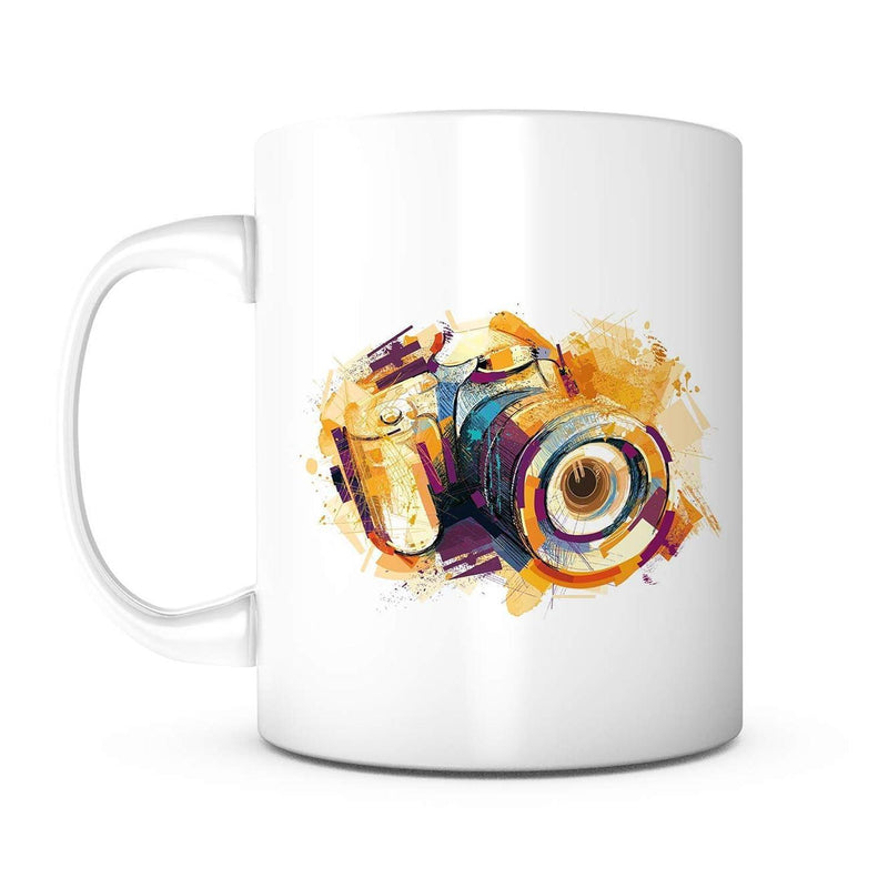 Tailorly White Ceramic 11 oz Mug - Artistic Watercolor Style Digital Retro Device With Vibrant Splattered Colors Camera