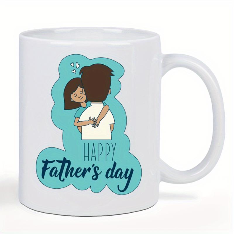 Tailorly White Ceramic 11 oz Mug - Happy Father's Day Loving Child Hugging Father With Teal Background Illustration
