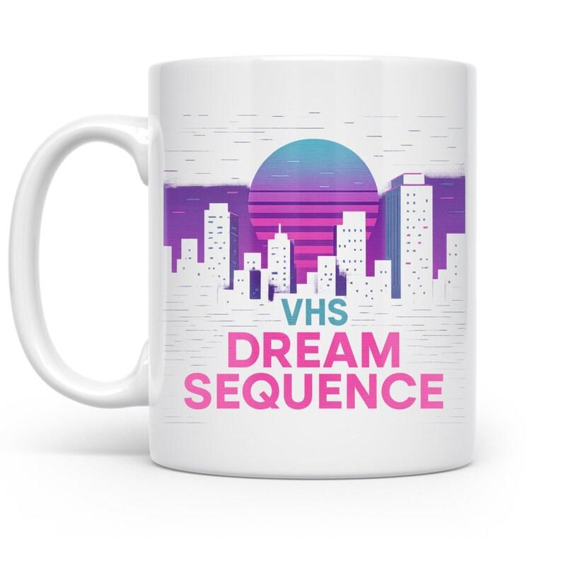 Tailorly White Ceramic 11 oz Mug - Vhs Dream Sequence Retro Aesthetic Synthwave Cityscape Glow Under Vibrant Magenta Sun Skyline