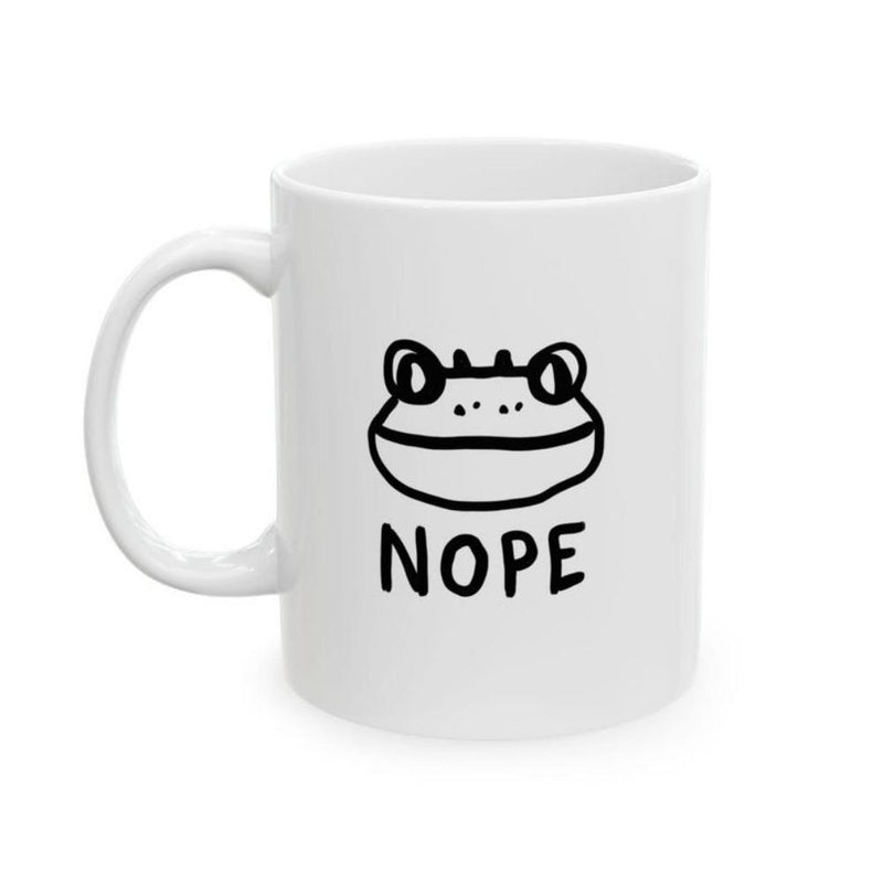 Tailorly White Ceramic 11 oz Mug - Nope Minimalist Black Line Drawing Featuring Simple Hand Drawn Cartoon Style Frog