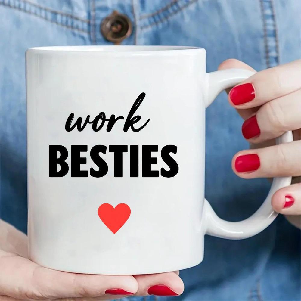 Tailorly White Ceramic 11 oz Mug - Work Besties Simple Minimalist Red Heart Centered On A Clean