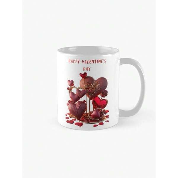 Tailorly White Ceramic 11 oz Mug - Happy Valentine's Day Delicious Chocolate Treats Shaped Like Hearts And Petals In Warm Tones Heart